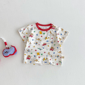 Dječje pamukaste T majice, unisex, kratki rukav, okrugli izrez, crtani print, za uzrast 3-8 godina, ljeto 2025