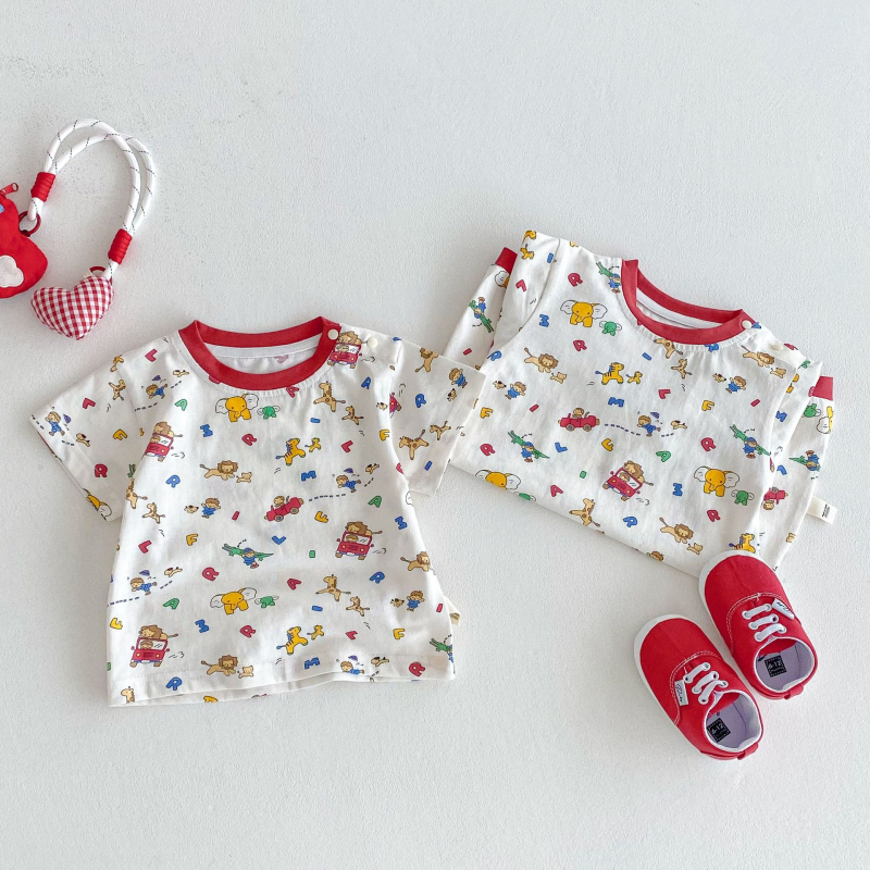 Dječje pamukaste T majice, unisex, kratki rukav, okrugli izrez, crtani print, za uzrast 3-8 godina, ljeto 2025