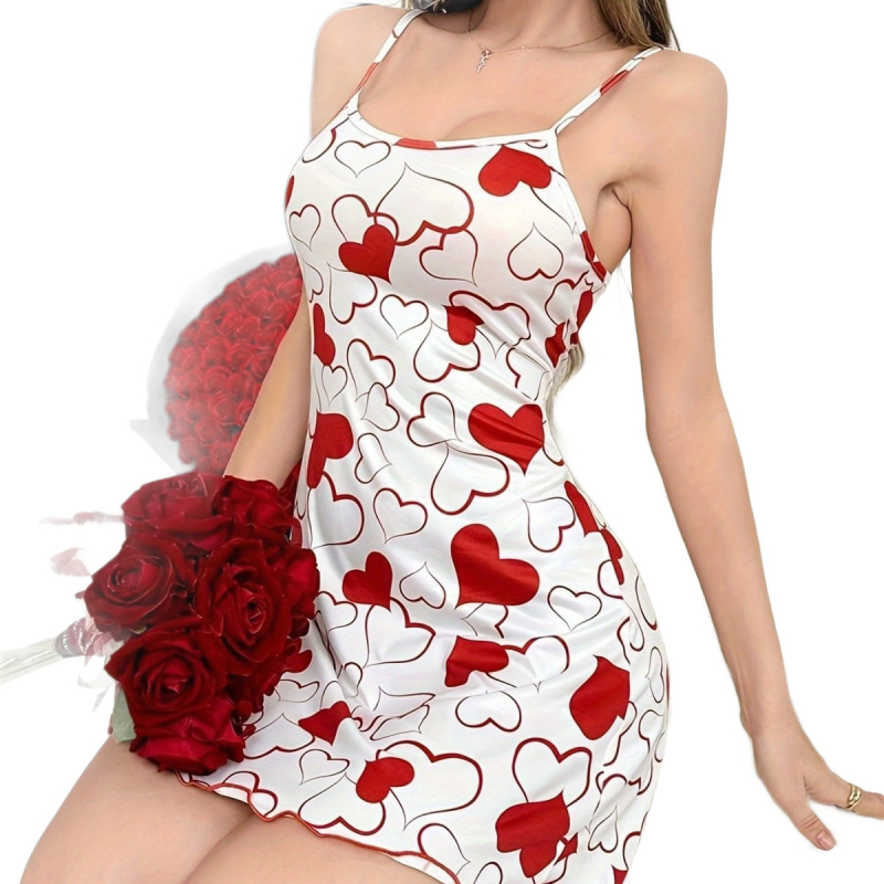 Rózsás mintázatú pántos hálóruha, ujj nélküli, poliészterből, közepes vastagságú, fiatal nőknek, egész évben