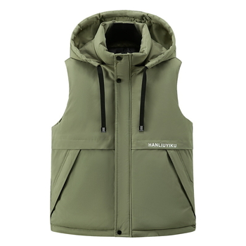 Vesta de poliester cu glugă detașabilă, stil cardigan de iarnă cu fermoar frontal, croială slim