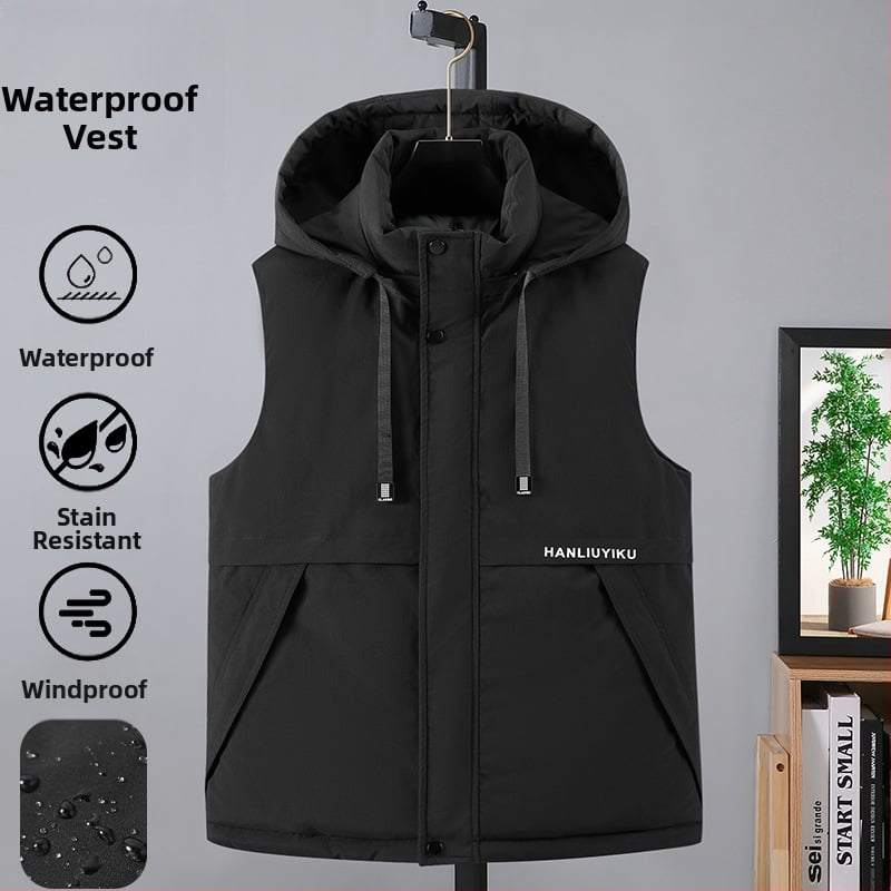 Vesta de poliester cu glugă detașabilă, stil cardigan de iarnă cu fermoar frontal, croială slim