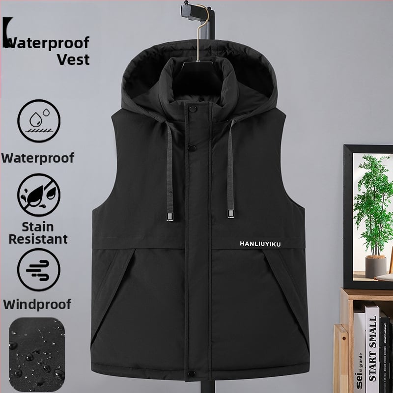 Vesta de poliester cu glugă detașabilă, stil cardigan de iarnă cu fermoar frontal, croială slim