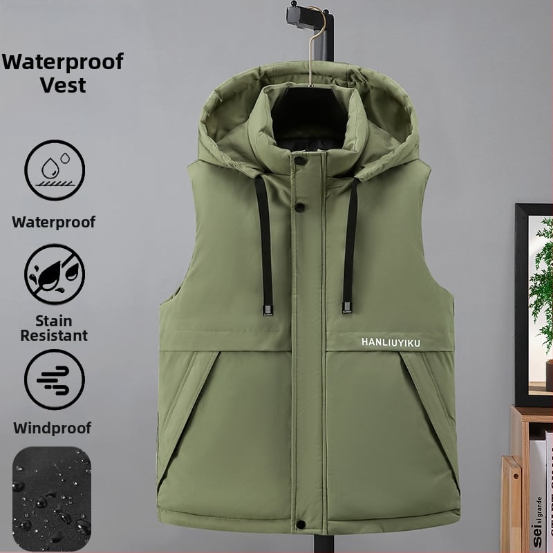 Vesta de poliester cu glugă detașabilă, stil cardigan de iarnă cu fermoar frontal, croială slim