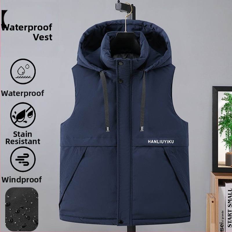 Vesta de poliester cu glugă detașabilă, stil cardigan de iarnă cu fermoar frontal, croială slim