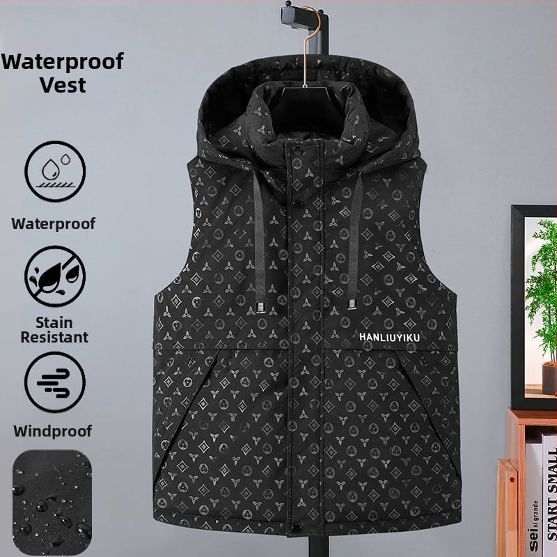 Vesta de poliester cu glugă detașabilă, stil cardigan de iarnă cu fermoar frontal, croială slim