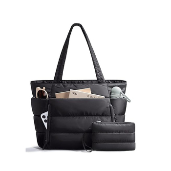 Ženska nylon tote torba s više džepova i zatvaranjem na zip – poliesterska podstava; horizontalno kvadratni oblik; unutarnji džepovi za telefon, dokumente i laptop