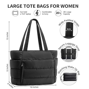 Ženska nylon tote torba s više džepova i zatvaranjem na zip – poliesterska podstava; horizontalno kvadratni oblik; unutarnji džepovi za telefon, dokumente i laptop
