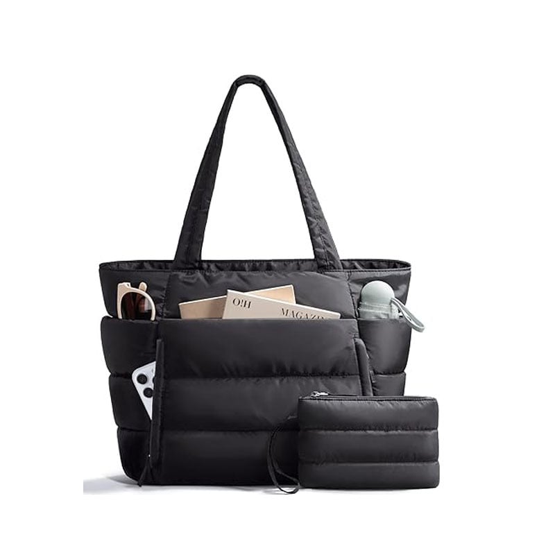 Ženska nylon tote torba s više džepova i zatvaranjem na zip – poliesterska podstava; horizontalno kvadratni oblik; unutarnji džepovi za telefon, dokumente i laptop