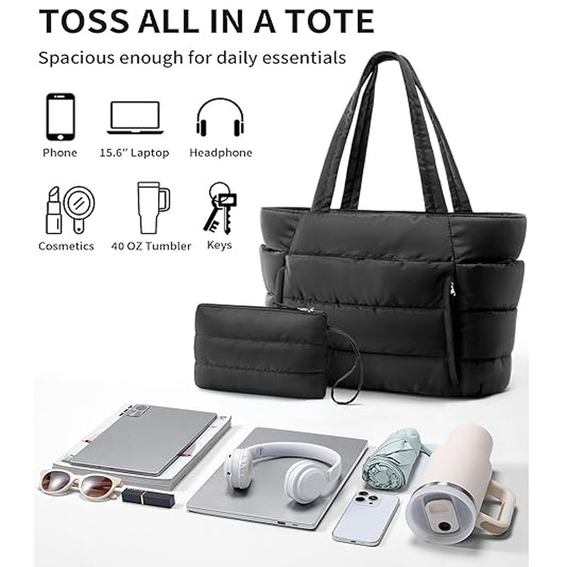 Ženska nylon tote torba s više džepova i zatvaranjem na zip – poliesterska podstava; horizontalno kvadratni oblik; unutarnji džepovi za telefon, dokumente i laptop