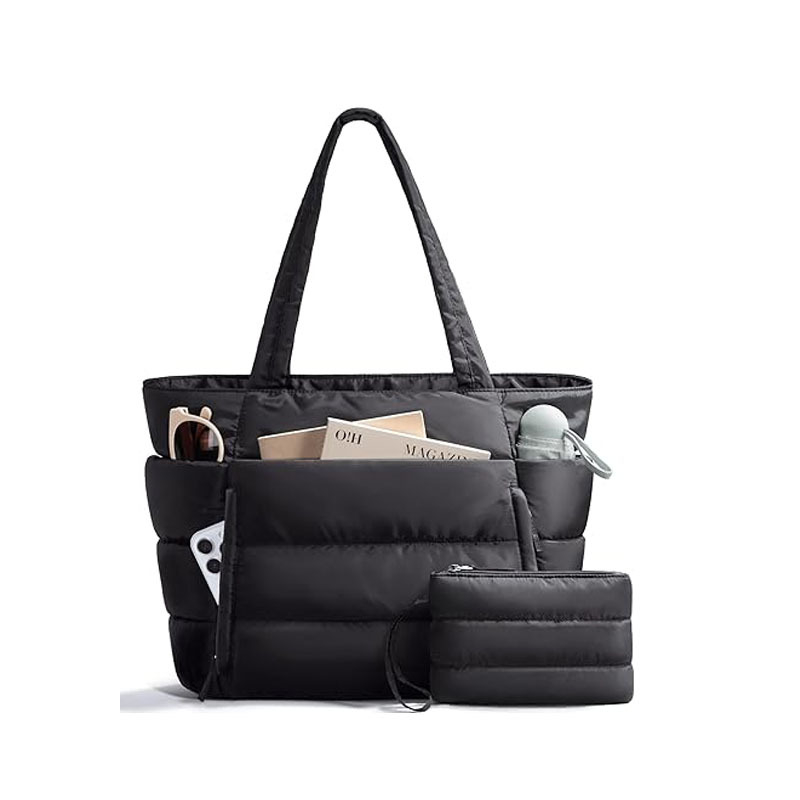 Ženska nylon tote torba s više džepova i zatvaranjem na zip – poliesterska podstava; horizontalno kvadratni oblik; unutarnji džepovi za telefon, dokumente i laptop