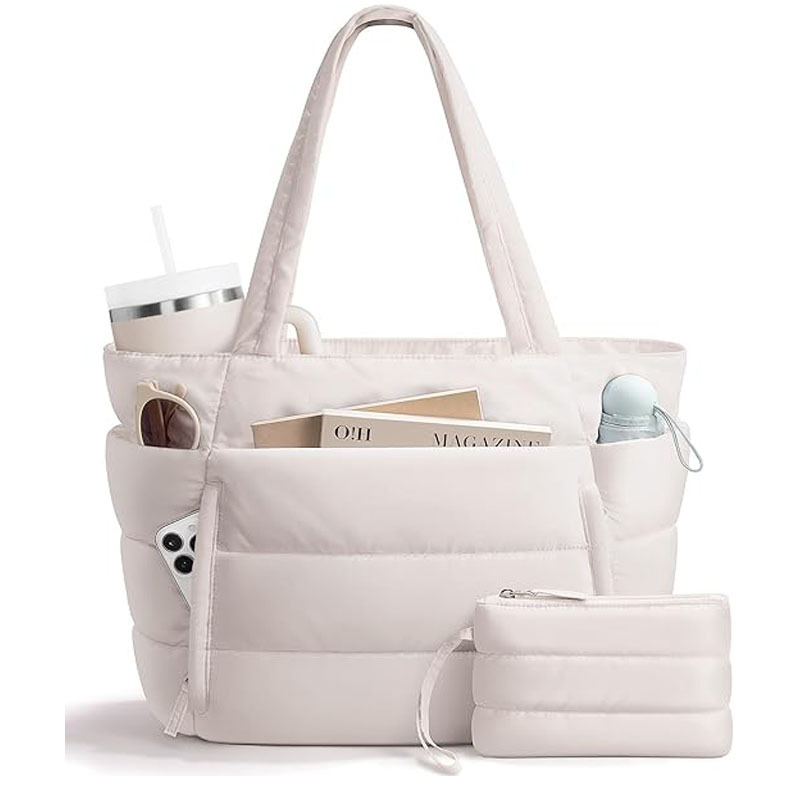Ženska nylon tote torba s više džepova i zatvaranjem na zip – poliesterska podstava; horizontalno kvadratni oblik; unutarnji džepovi za telefon, dokumente i laptop