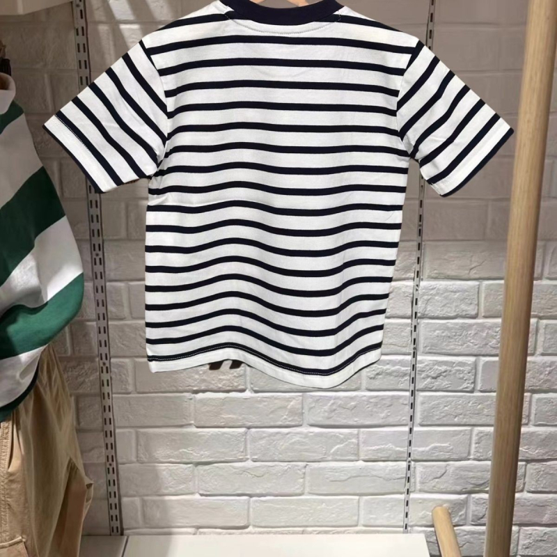 Dječji pamučni prugasti T-shirt kratkih rukava s okruglim izrezom za djecu od 3 do 8 godina