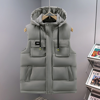 Vesta din bumbac cu glugă detașabilă, în stil cardigan coreean, croială slim, fermoar, țesătură principală 100% poliester