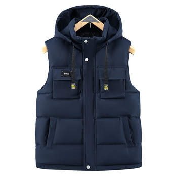 Vesta din bumbac cu glugă detașabilă, în stil cardigan coreean, croială slim, fermoar, țesătură principală 100% poliester