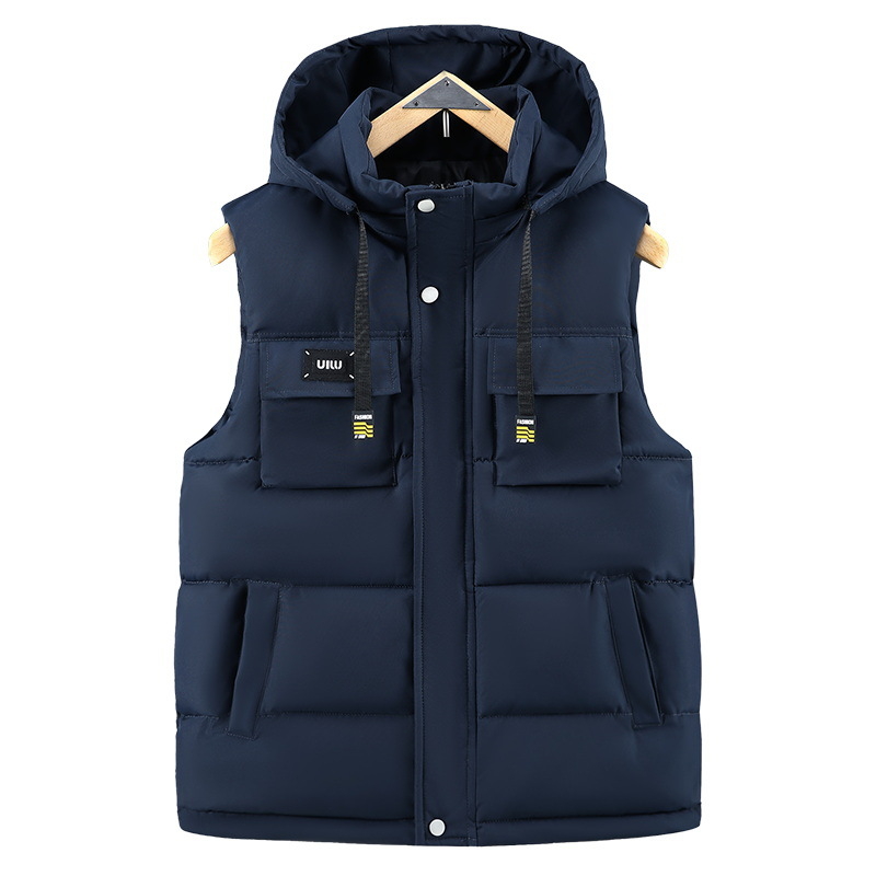 Vesta din bumbac cu glugă detașabilă, în stil cardigan coreean, croială slim, fermoar, țesătură principală 100% poliester