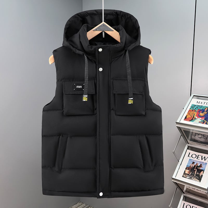 Vesta din bumbac cu glugă detașabilă, în stil cardigan coreean, croială slim, fermoar, țesătură principală 100% poliester