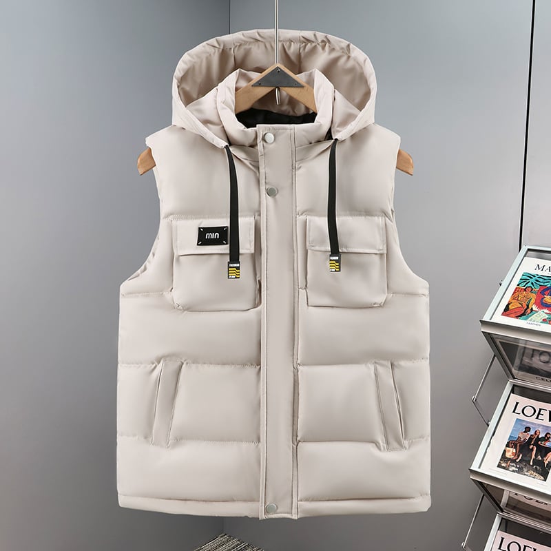 Vesta din bumbac cu glugă detașabilă, în stil cardigan coreean, croială slim, fermoar, țesătură principală 100% poliester