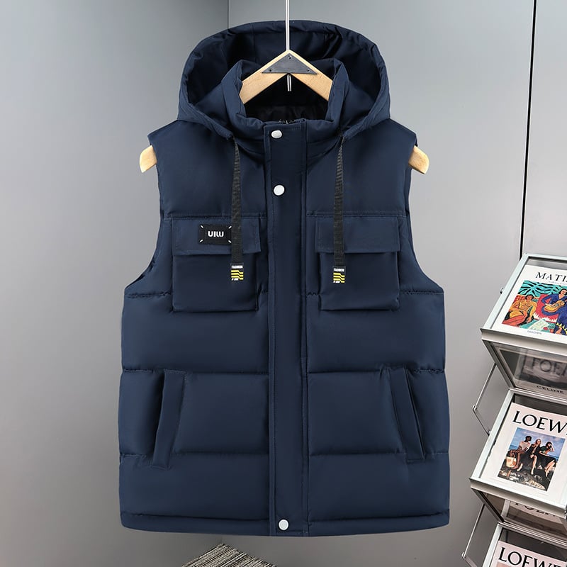 Vesta din bumbac cu glugă detașabilă, în stil cardigan coreean, croială slim, fermoar, țesătură principală 100% poliester