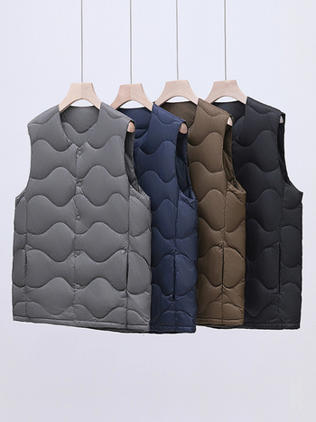 Мъжка лека пухена жилетка с кръгла яка, тънка, свободна кройка, пълнеж 60 г пух от патица, зима