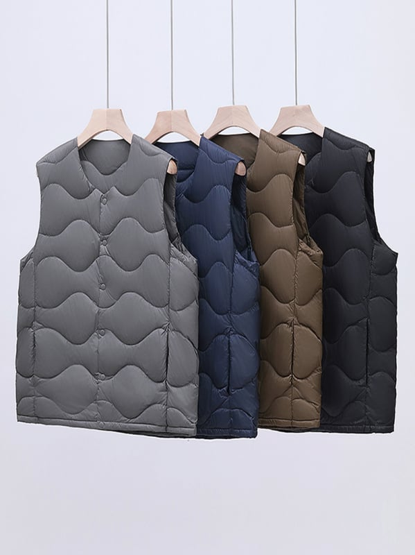 Мъжка лека пухена жилетка с кръгла яка, тънка, свободна кройка, пълнеж 60 г пух от патица, зима