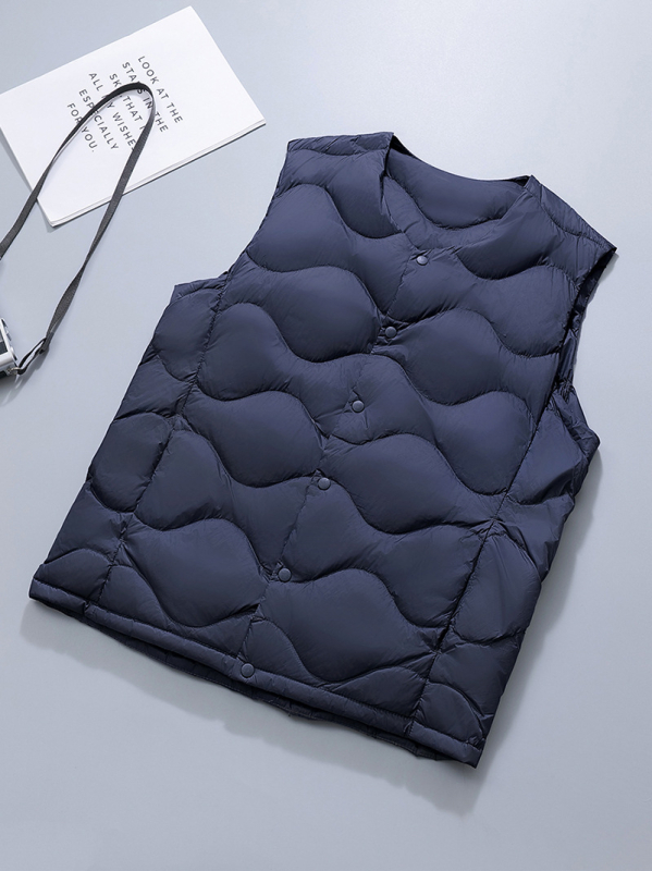 Мъжка лека пухена жилетка с кръгла яка, тънка, свободна кройка, пълнеж 60 г пух от патица, зима