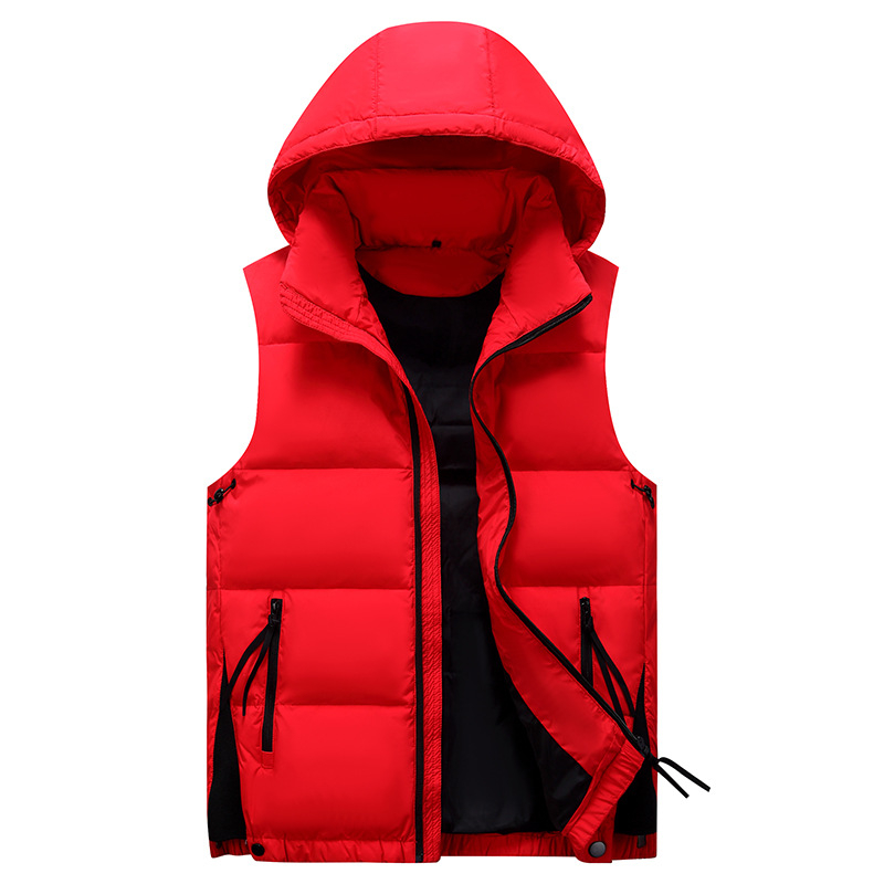 Мъжка пухена жилетка с качулка, пълнена с 90 g бяла гъша пух, полиестерна материя, свободна кройка, зима 2023