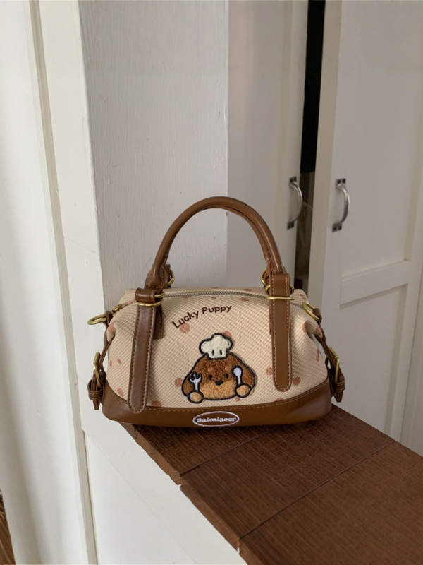 Slatka crossbody torba s likom psa iz crtanog filma za žene, PU koža, srednje veličine, ovalnog oblika, zatvarač, unutarnji džep za dokumente