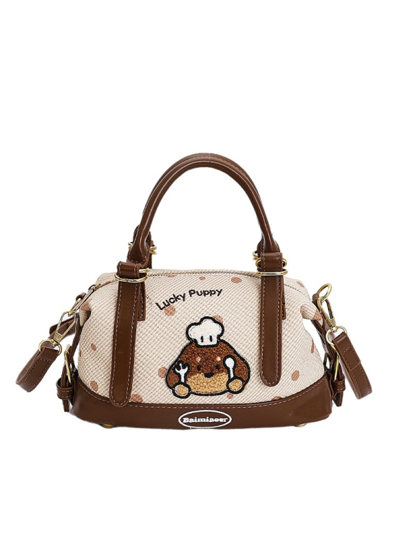 Slatka crossbody torba s likom psa iz crtanog filma za žene, PU koža, srednje veličine, ovalnog oblika, zatvarač, unutarnji džep za dokumente