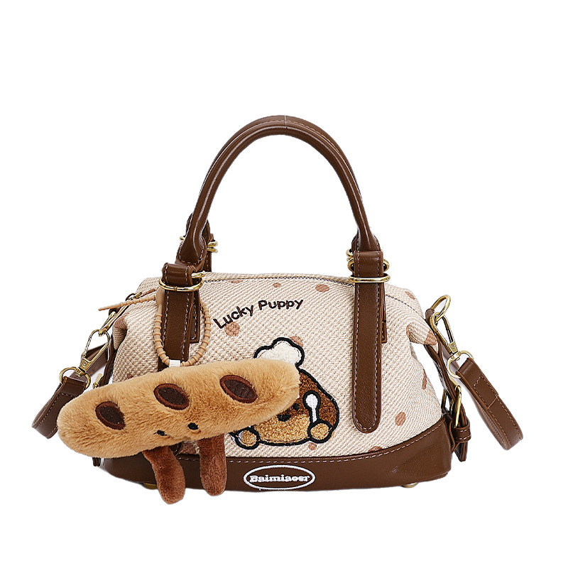 Slatka crossbody torba s likom psa iz crtanog filma za žene, PU koža, srednje veličine, ovalnog oblika, zatvarač, unutarnji džep za dokumente