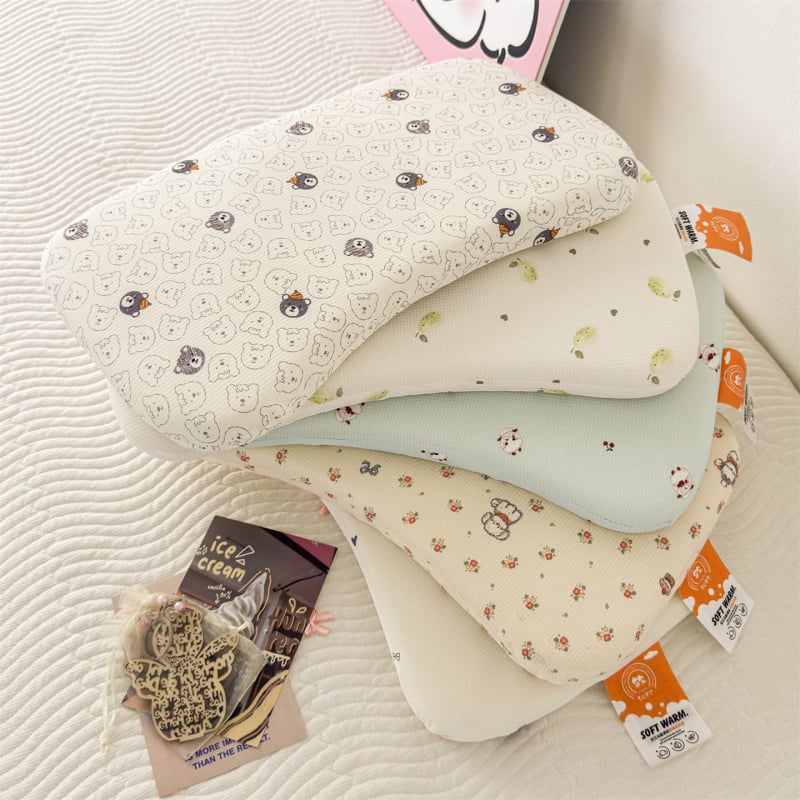 Възглавница от мемори пяна за деца 1–3 години, памучен калъф, форма с жлеб, сваляем и миещ се калъф