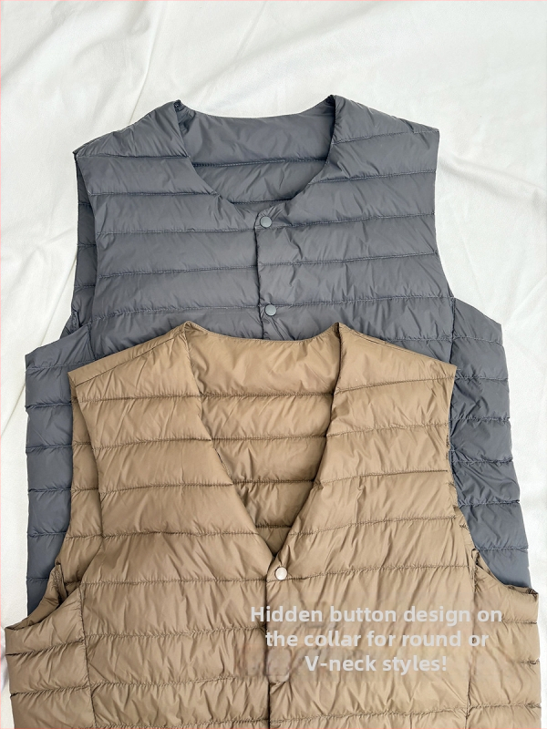 Мъжка пухена жилетка с подплата, тънка и лека, V-образно деколте, пухово съдържание 86–90%, пълнеж 40, Найлонов плат