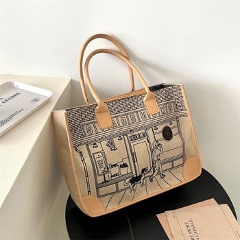 Pamut és len Tote táska, függőleges négyzet alakú forma, cipzár a nyitáshoz, belső cipzáras zseb