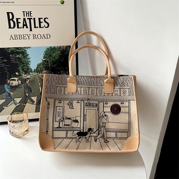 Pamut és len Tote táska, függőleges négyzet alakú forma, cipzár a nyitáshoz, belső cipzáras zseb