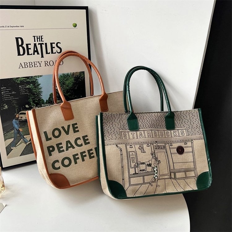 Pamut és len Tote táska, függőleges négyzet alakú forma, cipzár a nyitáshoz, belső cipzáras zseb