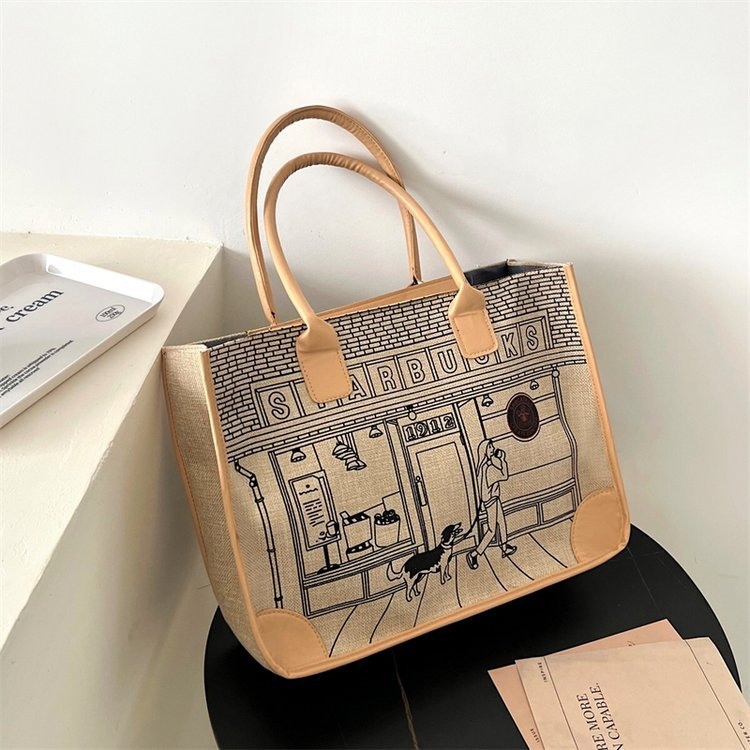 Pamut és len Tote táska, függőleges négyzet alakú forma, cipzár a nyitáshoz, belső cipzáras zseb