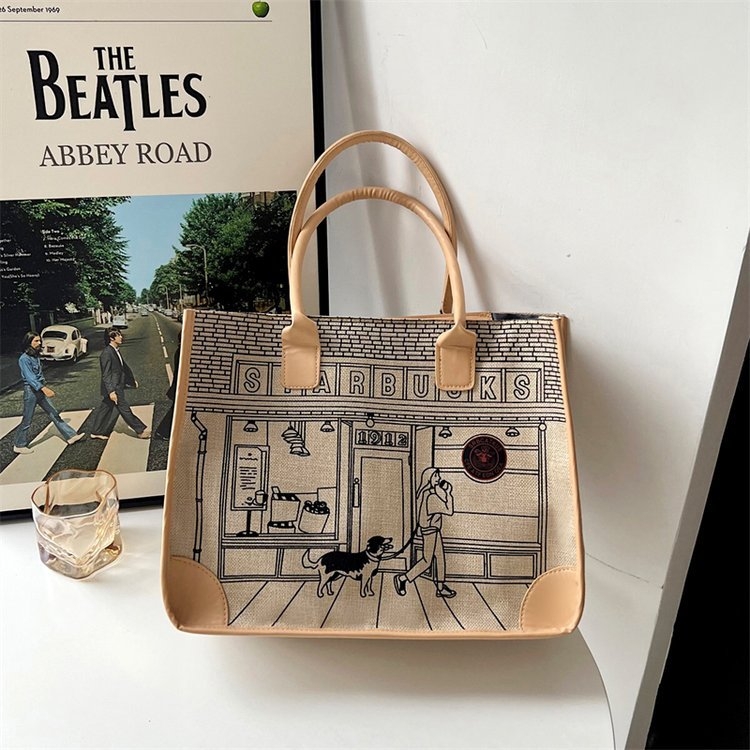 Pamut és len Tote táska, függőleges négyzet alakú forma, cipzár a nyitáshoz, belső cipzáras zseb