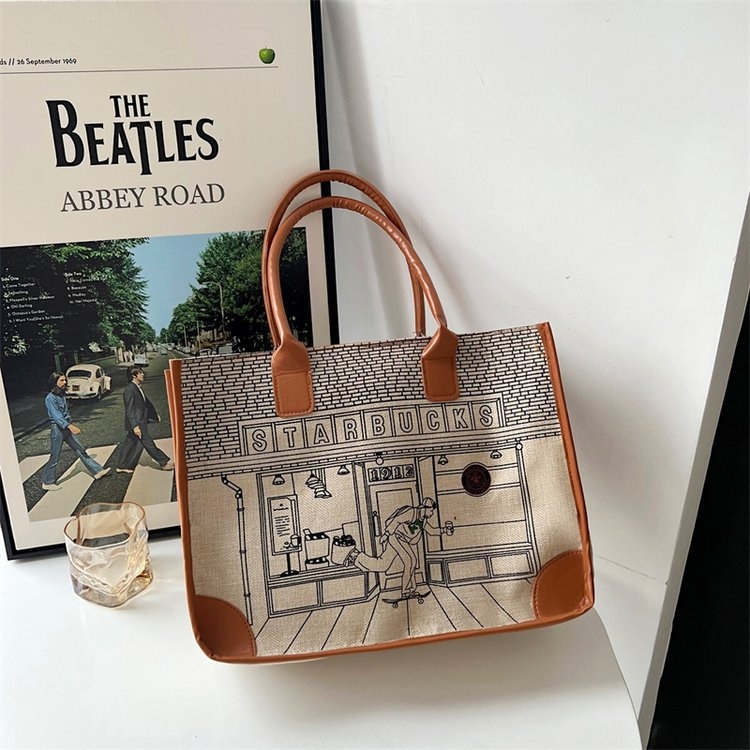 Pamut és len Tote táska, függőleges négyzet alakú forma, cipzár a nyitáshoz, belső cipzáras zseb