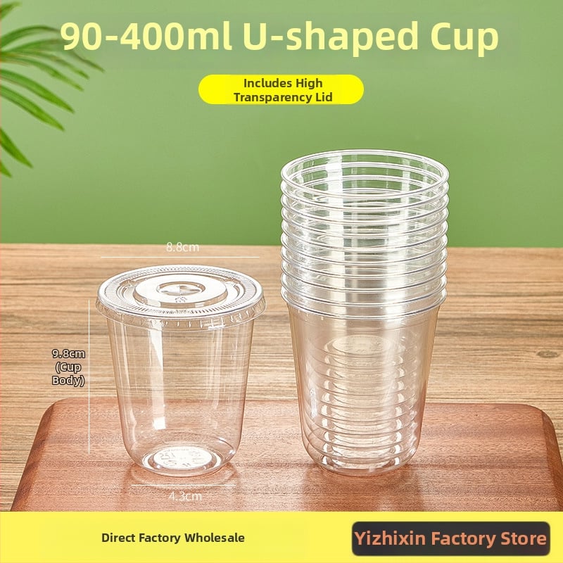 Μίας χρήσης κυκλικό πλαστικό ποτήρι για milk tea και κρύα ροφήματα, 301–400 ml, δυνατότητα εκτύπωσης λογοτύπου, κουτί 1000 τεμάχια