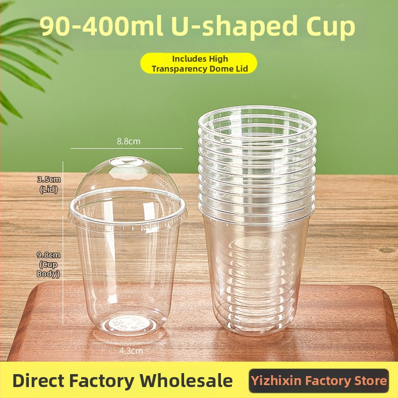 Μίας χρήσης κυκλικό πλαστικό ποτήρι για milk tea και κρύα ροφήματα, 301–400 ml, δυνατότητα εκτύπωσης λογοτύπου, κουτί 1000 τεμάχια