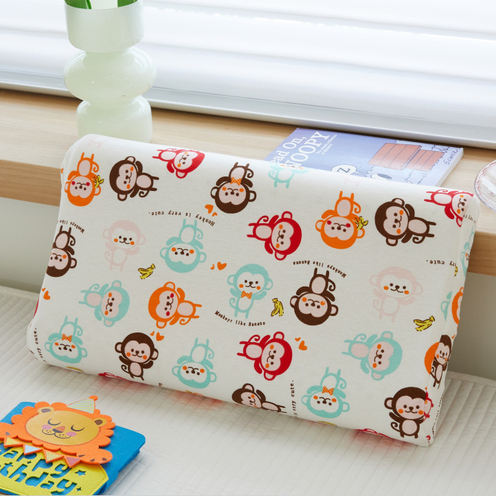 Детска латексова възглавница с вълнообразна форма, естествен латекс >90%, плетена основна тъкан; подходяща за деца от 1 до 12 години