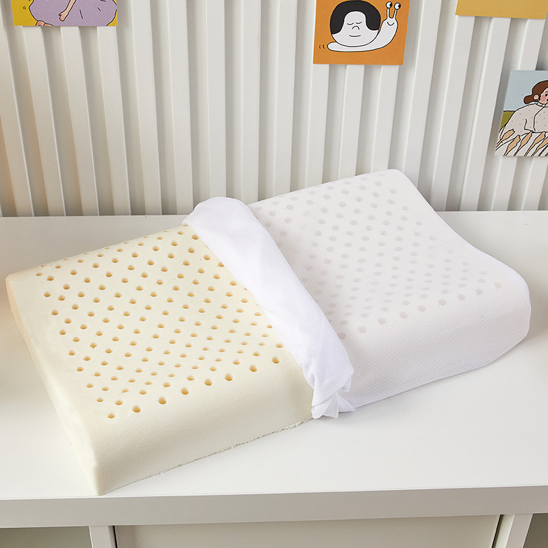 Детска латексова възглавница с вълнообразна форма, естествен латекс >90%, плетена основна тъкан; подходяща за деца от 1 до 12 години