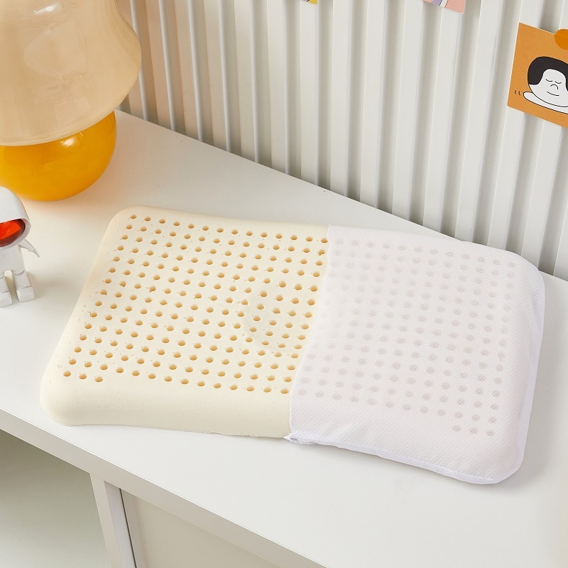 Детска латексова възглавница с вълнообразна форма, естествен латекс >90%, плетена основна тъкан; подходяща за деца от 1 до 12 години