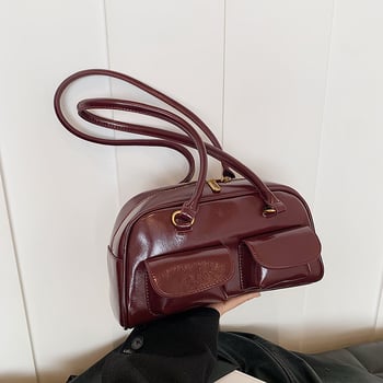 Női PU tote táska, városi egyszerű stílus, vízszintes négyszögletes forma, cipzár, 2025 tavasz