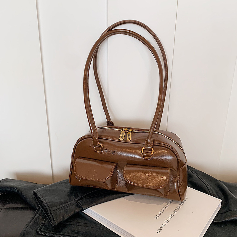 Női PU tote táska, városi egyszerű stílus, vízszintes négyszögletes forma, cipzár, 2025 tavasz