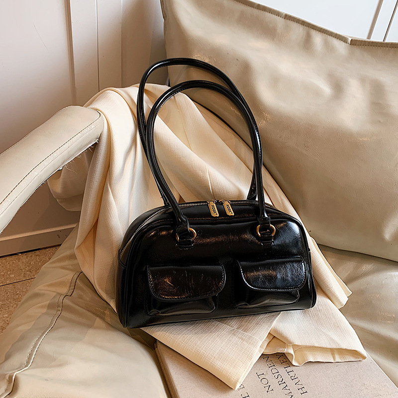 Női PU tote táska, városi egyszerű stílus, vízszintes négyszögletes forma, cipzár, 2025 tavasz