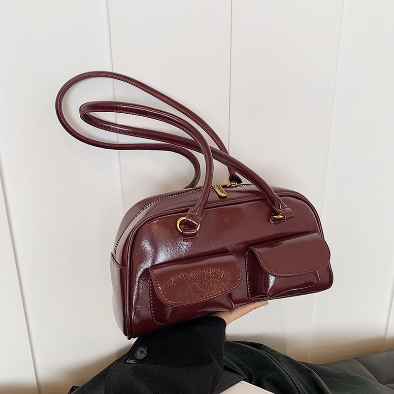 Női PU tote táska, városi egyszerű stílus, vízszintes négyszögletes forma, cipzár, 2025 tavasz