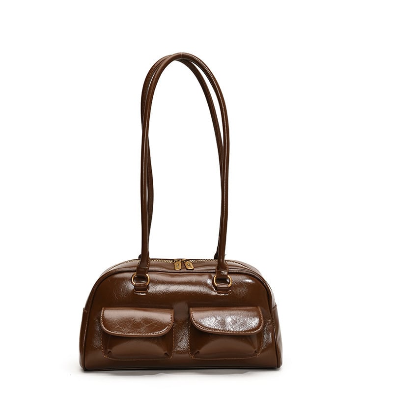 Női PU tote táska, városi egyszerű stílus, vízszintes négyszögletes forma, cipzár, 2025 tavasz