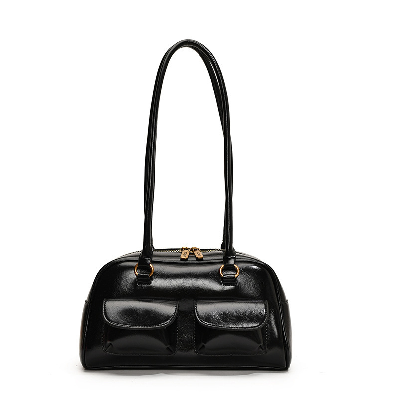 Női PU tote táska, városi egyszerű stílus, vízszintes négyszögletes forma, cipzár, 2025 tavasz