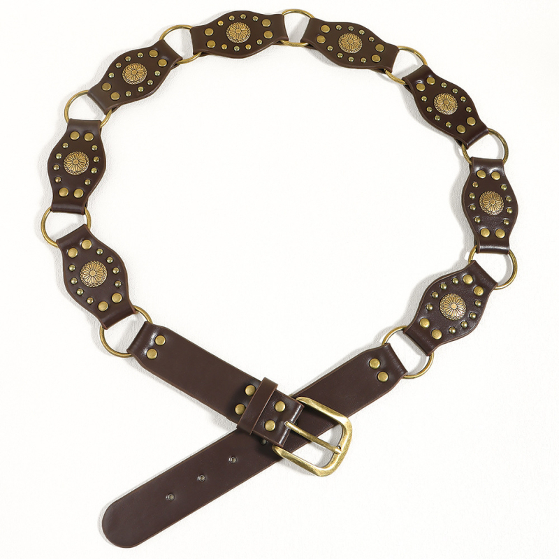 Remen s nitima, široki PU kožni remen, sprijeg od legure, kopča s pin mehanizmom, punk stil, širina nad 4 cm