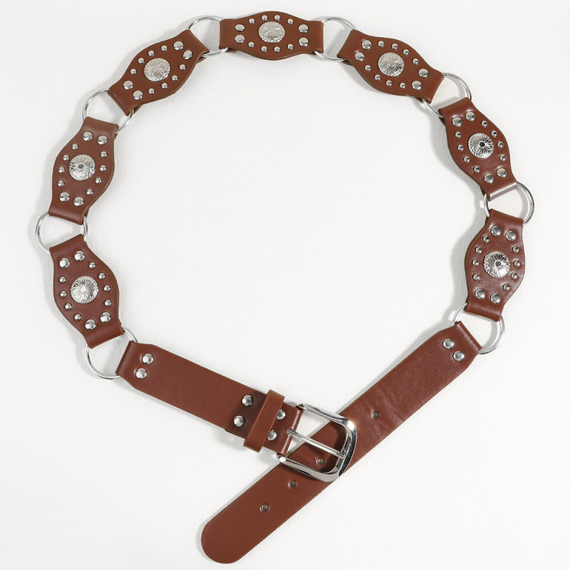 Remen s nitima, široki PU kožni remen, sprijeg od legure, kopča s pin mehanizmom, punk stil, širina nad 4 cm